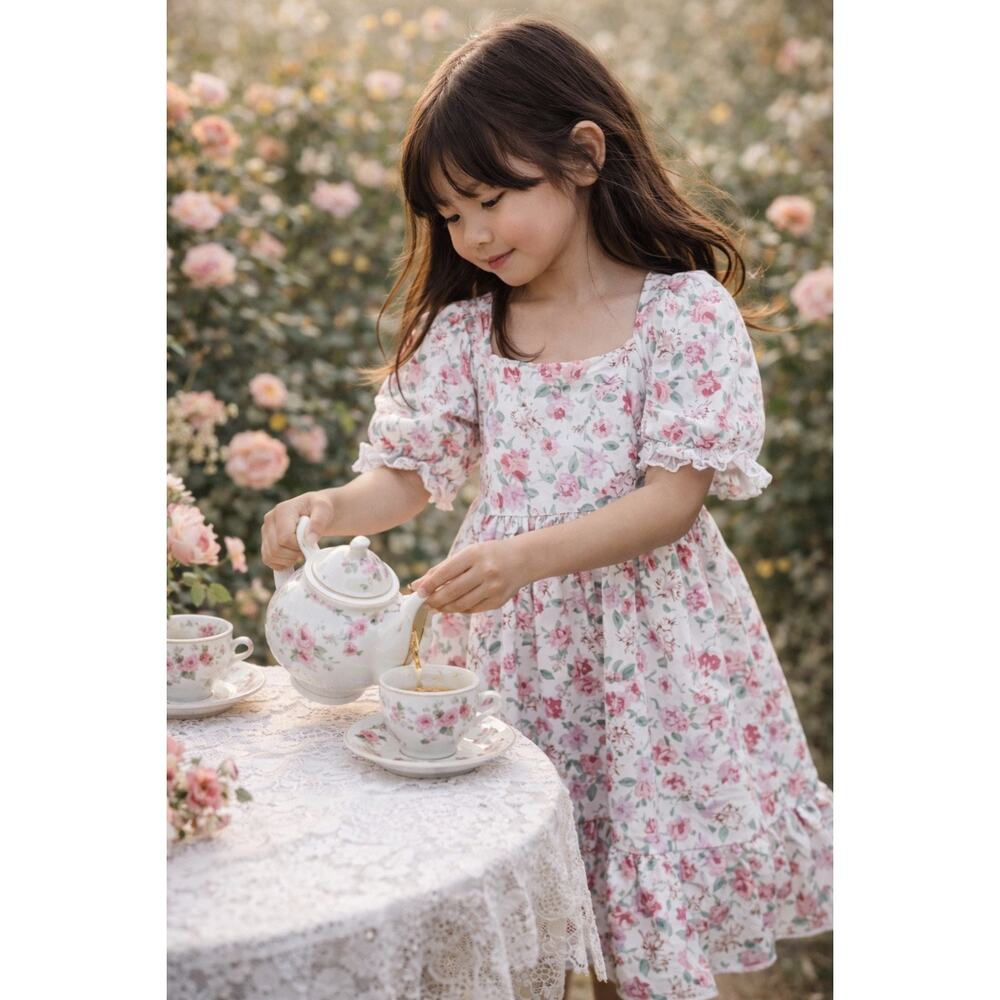 Bloom With Grace Forevermore Floral Puff Slv Gathered Waist Floaty Dress 5/6